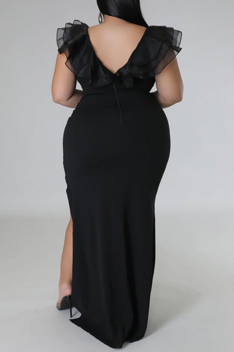 Square Neckline Long Lace Dress With Slit Lime Green Plus Size