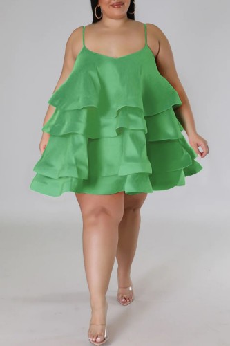 Light Green Sexy Casual Solid Patchwork Backless Spaghetti Strap Sling Dress Plus Size Dresses
