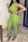 Green Casual Solid Patchwork O Neck Sleeveless Two Pieces