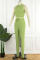 Green Casual Solid Patchwork O Neck Sleeveless Two Pieces