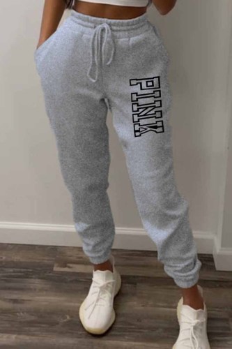 Light Gray Casual Street Print Letter Pencil Bottoms