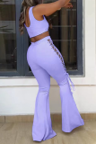 Purple Sexy Solid Hollowed Out U Neck Sleeveless Two Pieces
