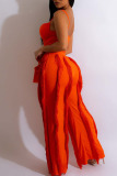 Tangerine Red Sexy Street Solid Tassel Patchwork Spaghetti Strap Sleeveless Two Pieces