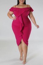 Rose Purple Sexy Solid Patchwork Backless Off the Shoulder Short Sleeve Dress Plus Size Dresses