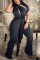Black Sexy Simplicity Solid Bandage Hollowed Out Solid Color Asymmetrical Collar Skinny Jumpsuits