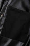 Black Casual Patchwork Shirt Collar Long Sleeve Dresses