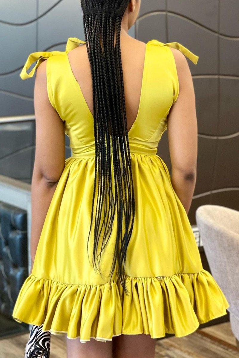 Sweet Elegant Solid Fold With Bow U Neck Sleeveless Two Pieces