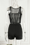 Black Sexy Solid See-through Backless U Neck Sleeveless Two Pieces