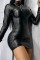 Black Casual Solid Basic Mandarin Collar Long Sleeve Dresses