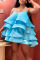 Blue Celebrities Solid Patchwork Flounce Spaghetti Strap Cake Skirt Dresses