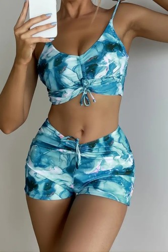 Green Sexy Print Backless Swimwears (With Paddings)