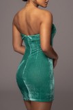 Green Sexy Casual Solid Backless Slit Strapless Sleeveless Dress Dresses