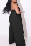 Black Celebrities Solid Patchwork With Belt Strapless Straight Jumpsuits