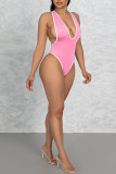Fluorescent Color Sexy Solid Patchwork Swimwears