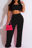 Black Sexy Casual Solid Backless Off the Shoulder Short Sleeve Two Pieces
