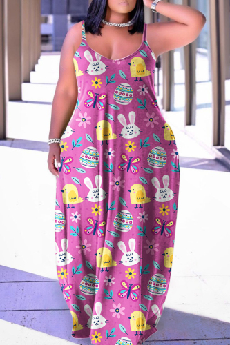 Purple Sexy Casual Print Backless Spaghetti Strap Dresses