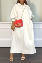 White Casual Solid Patchwork Turndown Collar T-shirt Dress Dresses