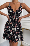 Black Sexy Casual Print Backless V Neck Sling Dress Dresses