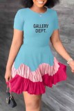 Pink Casual Print Letter O Neck Cake Skirt Dresses