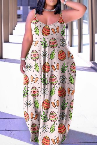Pink Sexy Casual Print Backless Spaghetti Strap Dresses