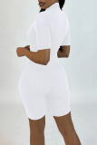 White Sexy Solid Patchwork Zipper Collar Skinny Rompers