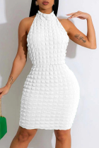 White Sexy Solid Patchwork Halter Pencil Skirt Dresses