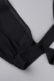 Black Casual Patchwork Bandage Sequins V Neck Dresses