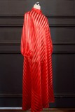 Red Casual Solid See-through Turtleneck Long Sleeve Dresses