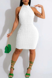 White Sexy Solid Patchwork Halter Pencil Skirt Dresses