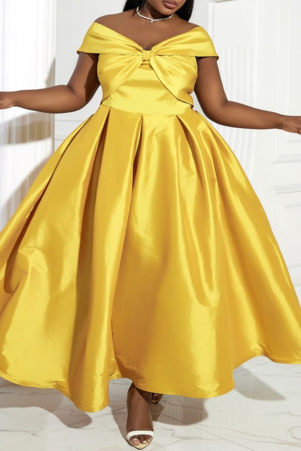 One Shoulder Sleeveless Lace Dress With Sash Gold Plus Size