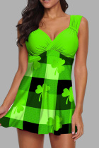 Green Sexy Print Patchwork Swimwears (With Paddings)