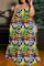 Red Casual Street Print Patchwork Spaghetti Strap Sling Dress Dresses
