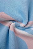 Blue Sexy Print Patchwork Halter Pencil Skirt Dresses