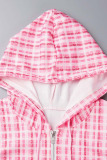 Pink Casual Print Patchwork Zipper Hooded Collar Two Pieces