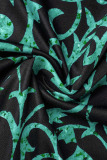 Green Elegant Print Patchwork V Neck One Step Skirt Dresses