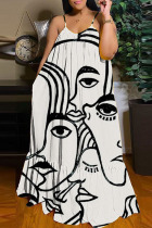 Cream White Casual Street Print Patchwork Spaghetti Strap Sling Dress Dresses