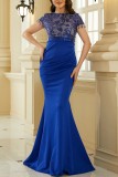 Blue Sexy Patchwork Sequins O Neck Short Sleeve Dress Dresses