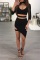 Black Sexy Solid Hollowed Out Halter Irregular Dress Dresses