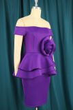 Purple Casual Solid Patchwork Off the Shoulder One Step Skirt Plus Size Dresses