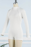 White Sexy Solid Patchwork Backless O Neck Long Sleeve Two Pieces