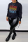 Black Street Vintage Print Patchwork Letter O Neck Tops