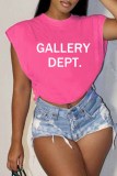 Pink Casual Street Print Letter O Neck T-Shirts