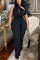 Black Sexy Simplicity Solid Bandage Hollowed Out Solid Color Asymmetrical Collar Skinny Jumpsuits