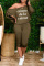 Dark Brown Casual Letter Print Basic Oblique Collar Long Sleeve Two Pieces