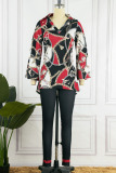 White Casual Print Patchwork V Neck Long Sleeve Two Pieces