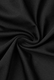 Black Casual Print Patchwork Asymmetrical O Neck Plus Size Two Pieces