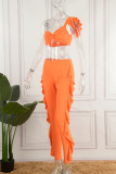 Orange Sexy Solid Patchwork Flounce Asymmetrical Collar Sleeveless Two Pieces