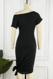 Black Casual Solid Bandage V Neck Short Sleeve Dress