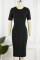 Black Casual Elegant Solid Patchwork O Neck One Step Skirt Dresses