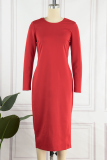 Red Sexy Casual Solid Patchwork Backless Zipper O Neck Long Sleeve Dresses